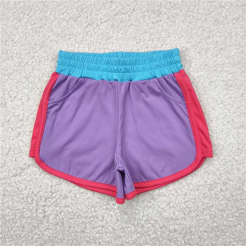 4.25 SS0555 Solid blue, purple and red contrast yoga shorts