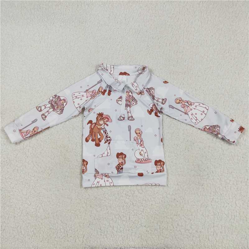 5.10 GT0989 Toy Story Woody Buzz Lightyear white zipper long-sleeved top