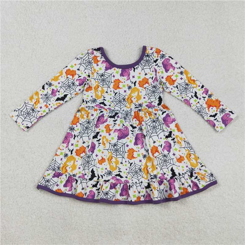 X901 GLD1249 Hocus Spider Web Purple and White Long Sleeve Dress