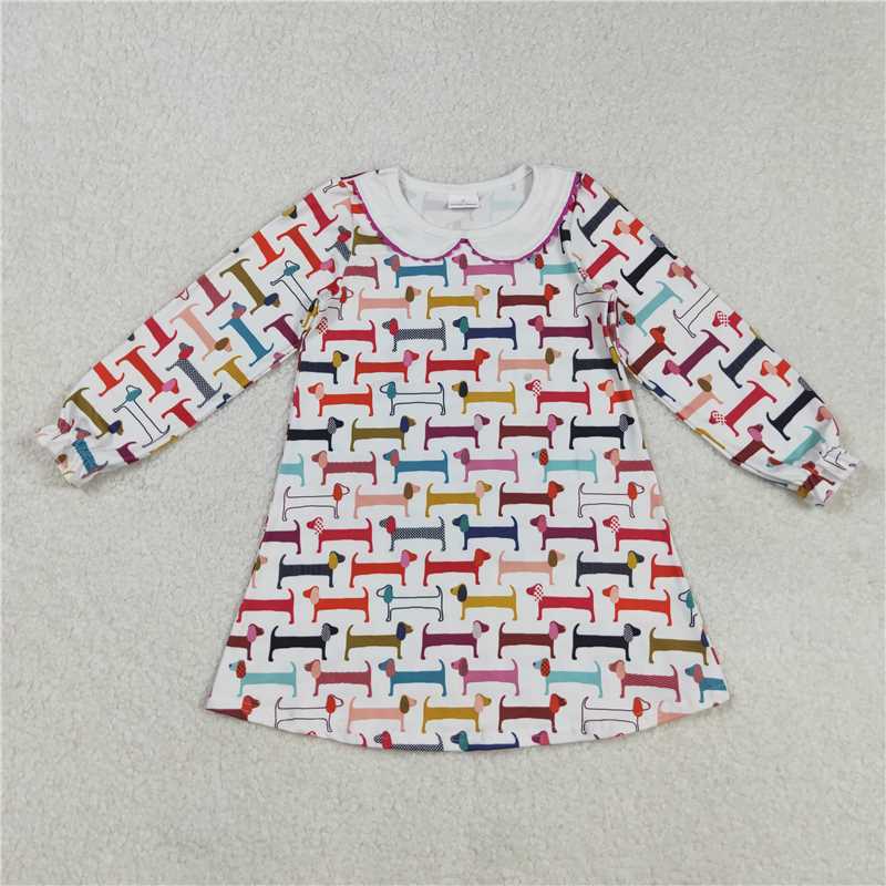 X901 GLD0471 Colorful Puppy Long-Sleeved Dress