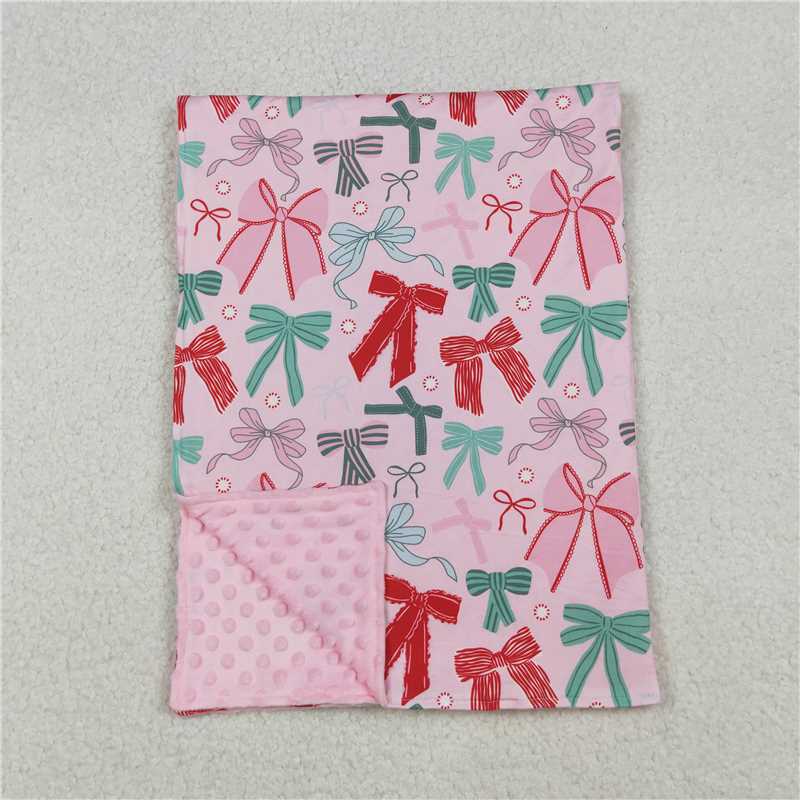 X109 BL0218 Pink baby blanket with bow pattern