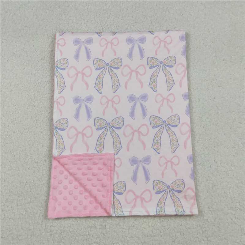 X109 BL0191 Powder blue bow pattern baby blanket