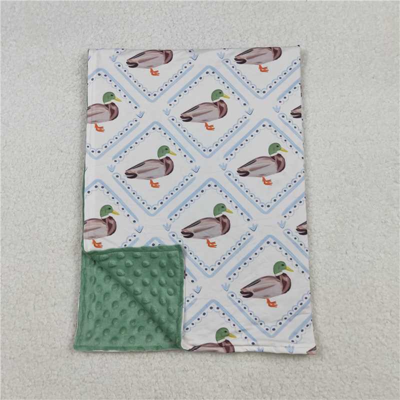 X109 BL0213 Duck Plaid Beige Green Baby Blanket