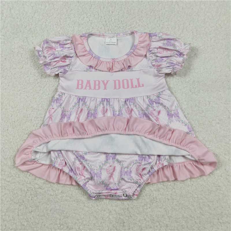 X12.4 SR3291 Baby Doll Floral Bow Pattern Plaid Short-Sleeve Jumpsuit