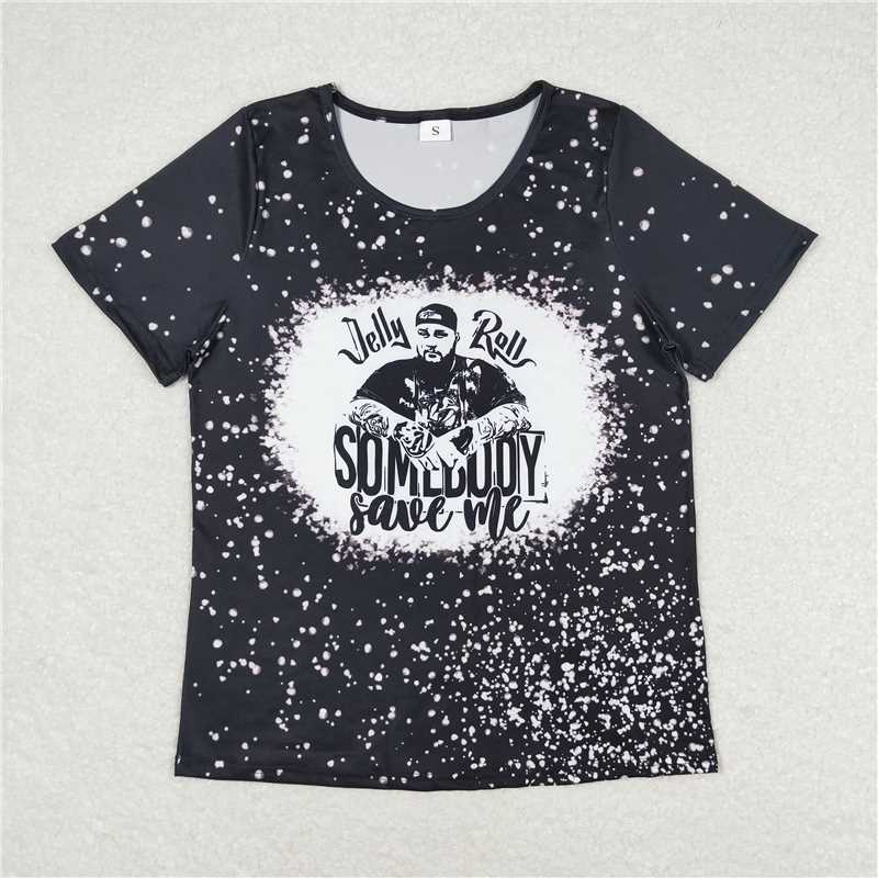 4.9 GT0529 Adult female Jelly Roll somebody save me singer grey and black short-sleeved top