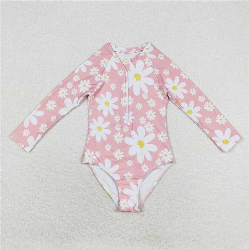 4.24S0244 Floral pink zipper one-piece swimsuit