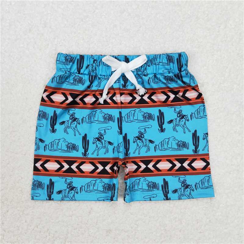 3.5 SS0207 Geometric riding cactus blue brown shorts