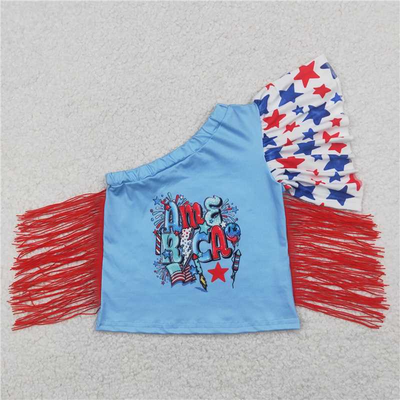 4.3 GT0942 National Day red tassel star one-shoulder top