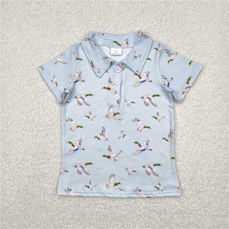 4.15 BT1210 Duck blue button-down short-sleeved top