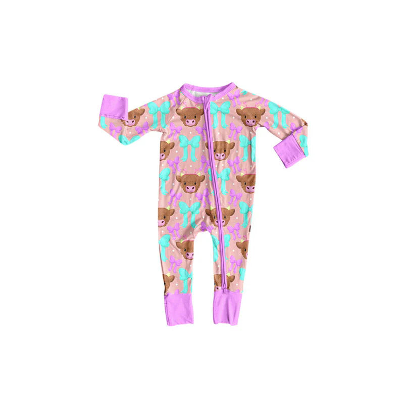 X1.15Preorder (moq 5)Baby Girls Bows Cows Western Two Way Zip Convertible Rompers