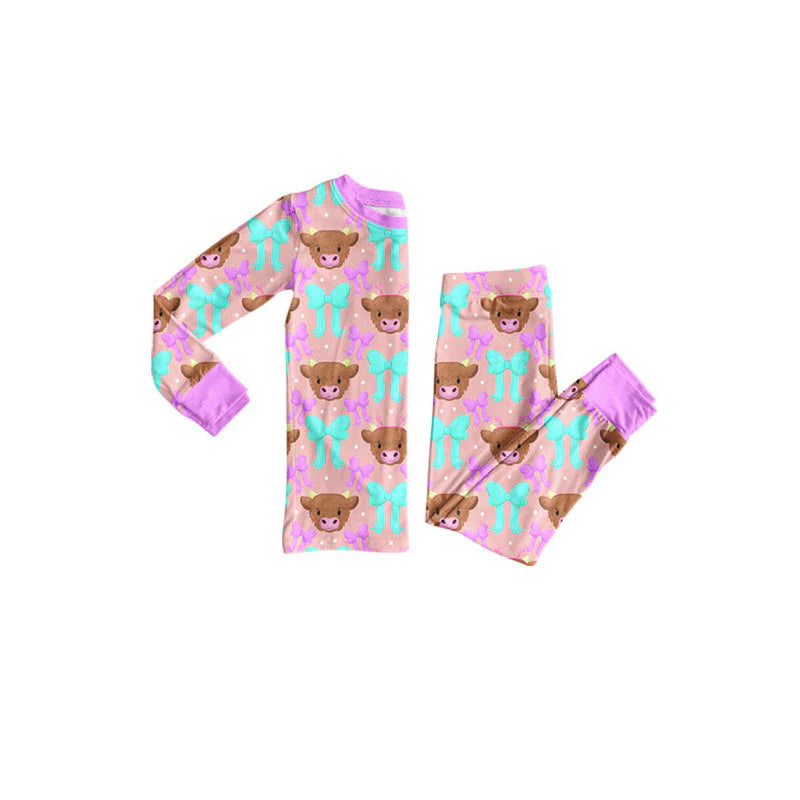 X1.13 Preorder (moq 5)Baby Girls Bows Cows Top Pants Western Pajamas Sets