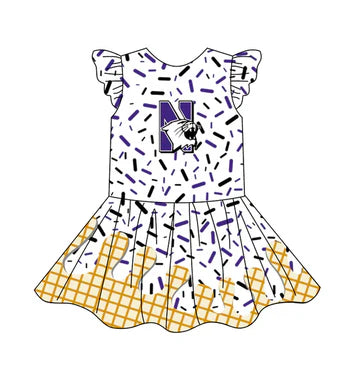 4.29 Lettering Blue Cardigan Over-the-Knee Dress