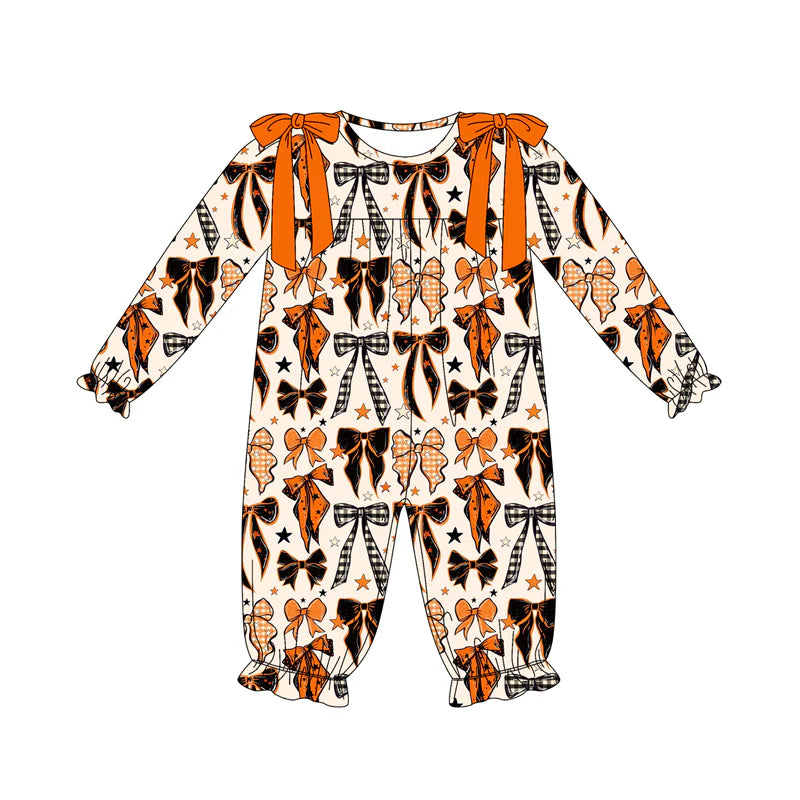 7.12Preorder (moq 5)Baby Girls Long Ruffle Sleeves Colorful Bows Stars Pant Romper