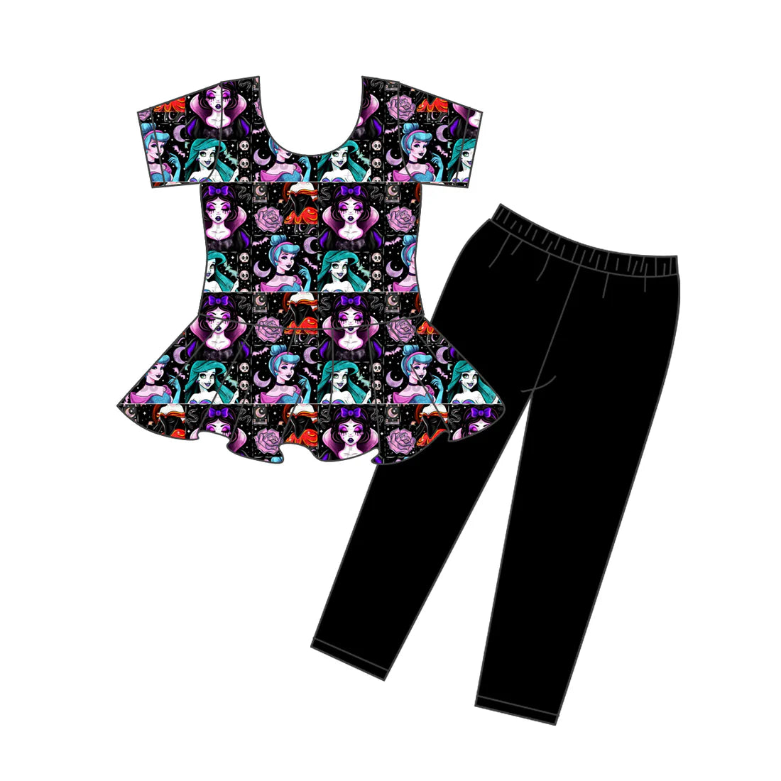 8.2Preorder (moq 5)Baby Girls Halloween Princess tunic Black legging outfits sets