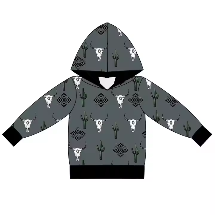 6.25 Grey Hooded Bull Head Long Sleeve Top