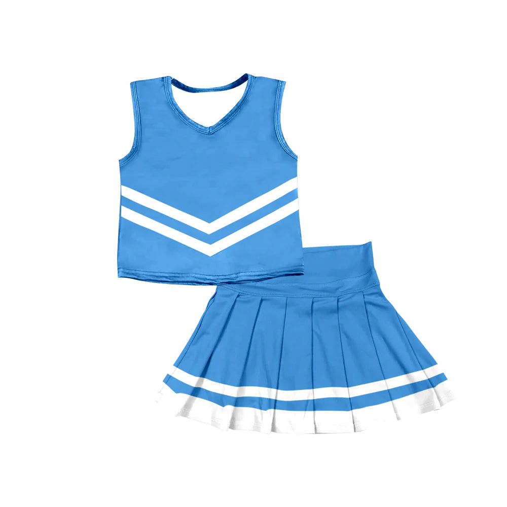 8.5Preorder (moq 5)Baby Girls Blue Sleeveless Team Vest Pleated Skorts Set
