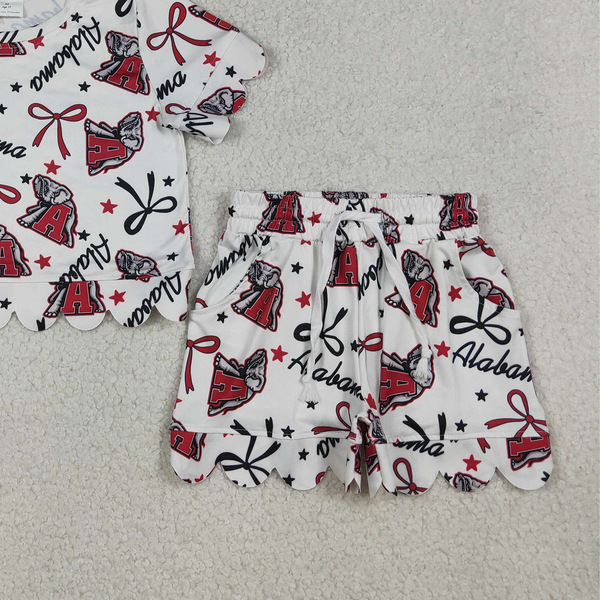 GSSO3253 Baby Girls Star Bows A Elephants Top Scallop Shorts Team Clothes Sets