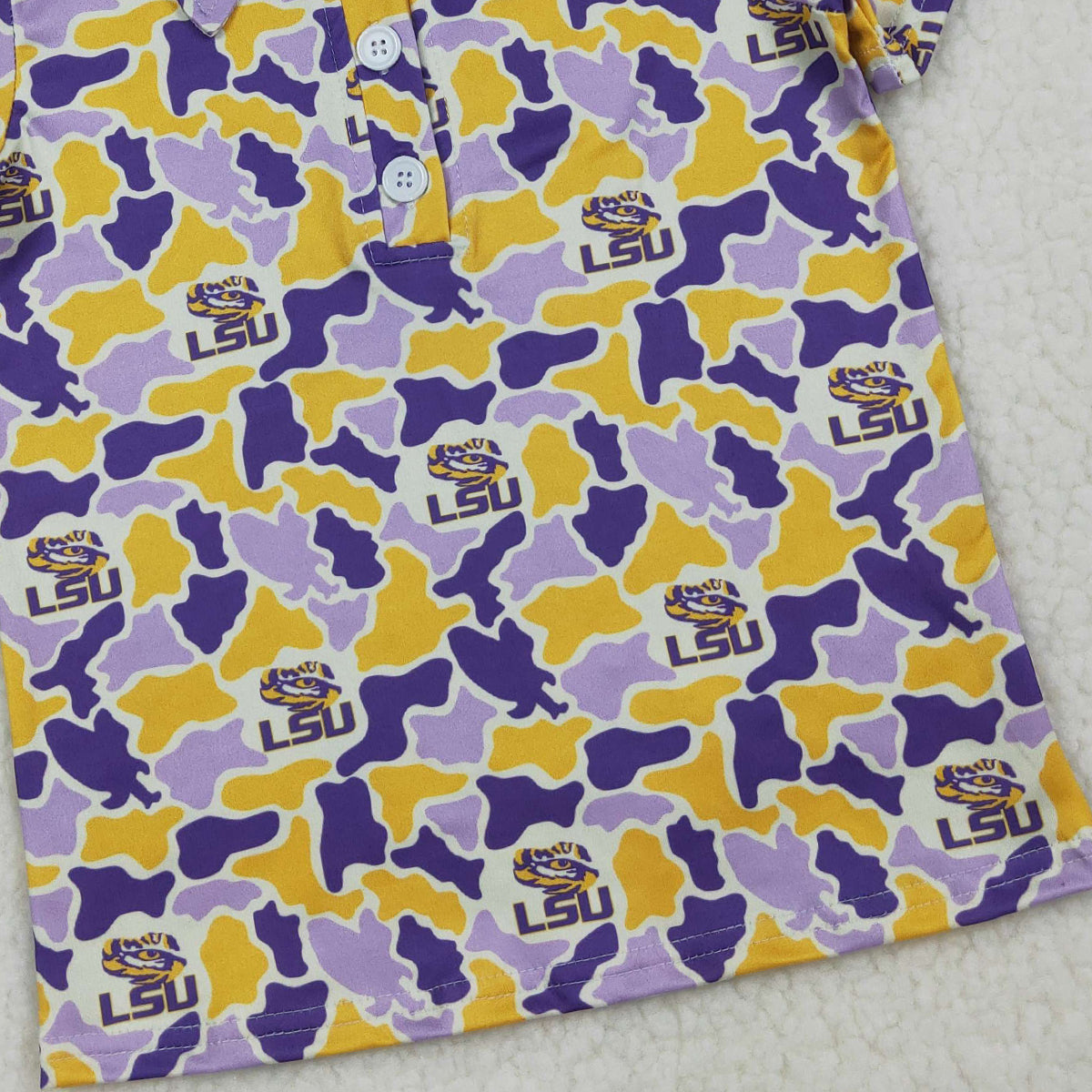 3.30 BT1744 Baby Boys Purple Yellow Camo LSU Button Polo Shirt Top