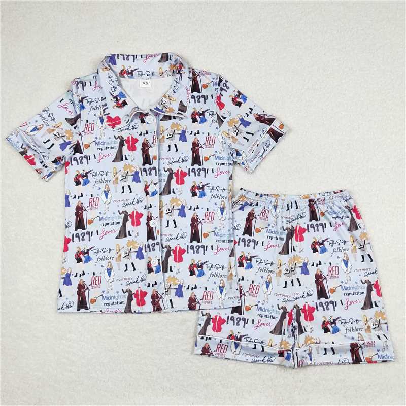 4.10 BSSO0773 Adult male Taylor Swift 1989 blue short-sleeved shorts pajama set
