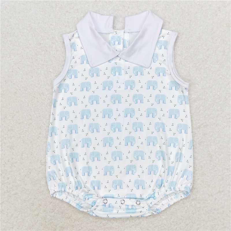 SR1824 Blue elephant doll collar white vest jumpsuit