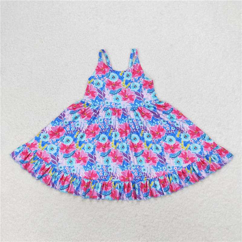 GSD1226 Flower blue suspender dress