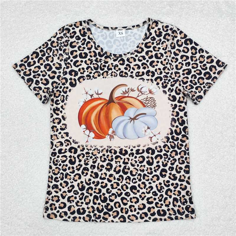 4.9 GT0689 Adult female pumpkin leopard print short-sleeved top
