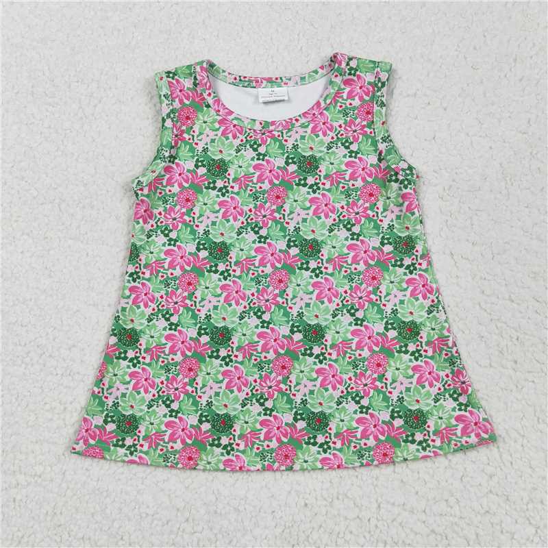 5.30 GT1015 Flower and leaf green vest yoga top