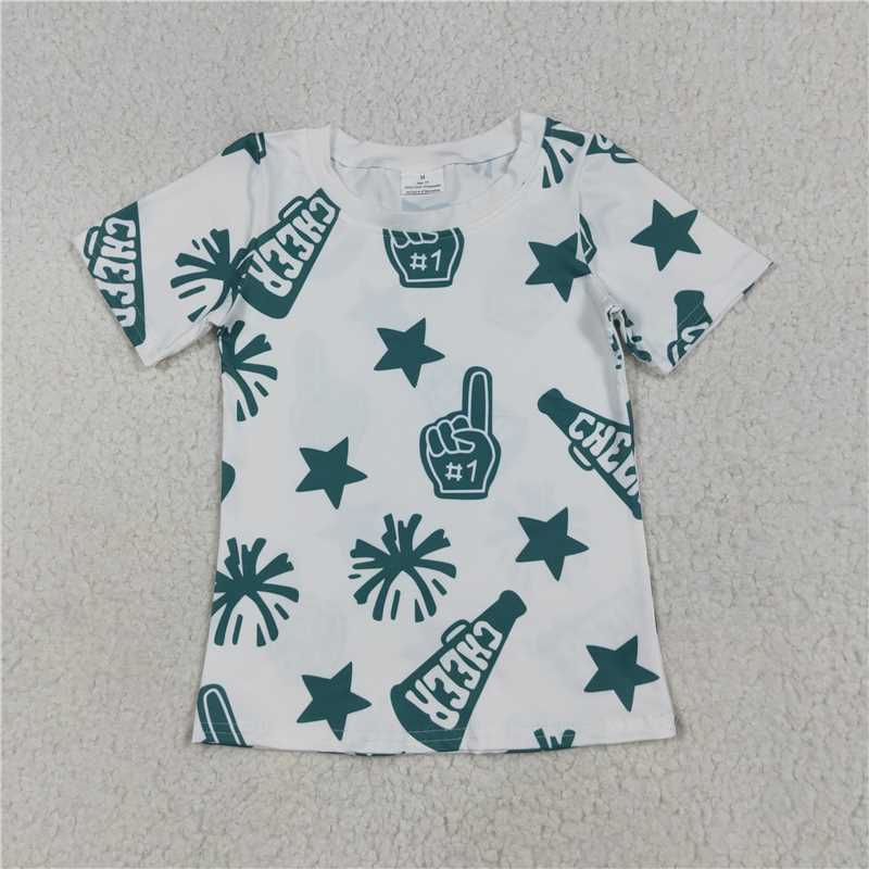 7.8 GT0955 Cheer green fireworks star white short-sleeved top