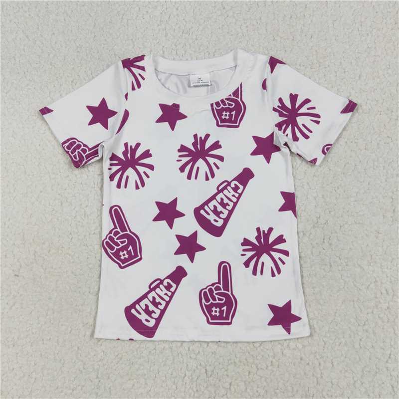 7.8 GT0993 Cheer purple fireworks star white short-sleeved top