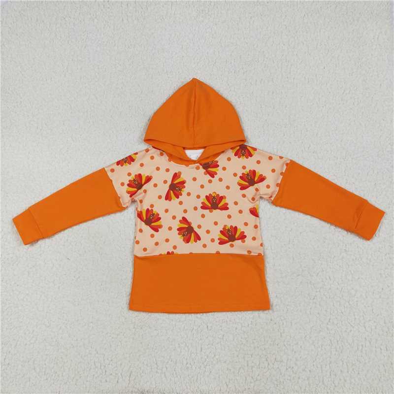 7.9 BT1247 Turkey Polka Dot Orange Hooded Long Sleeve Top