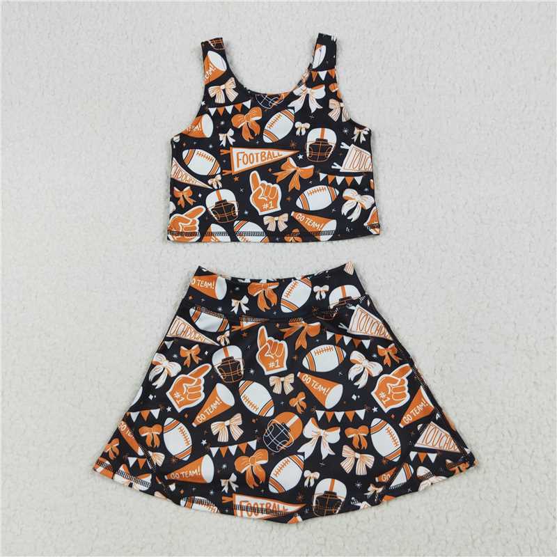 8.8 GSD2687 Football flared orange bow pattern sleeveless skirt yoga set