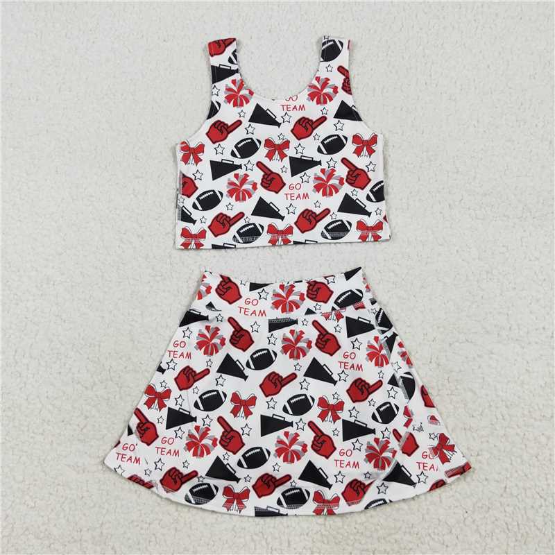 7.24GSD2693 go team red hand gesture trumpet star bow pattern sleeveless skirt yoga suit