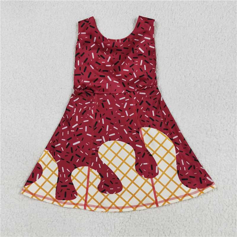 X828 GSD2749 Waffle Ice Cream Dark Red Yoga Sleeveless Dress