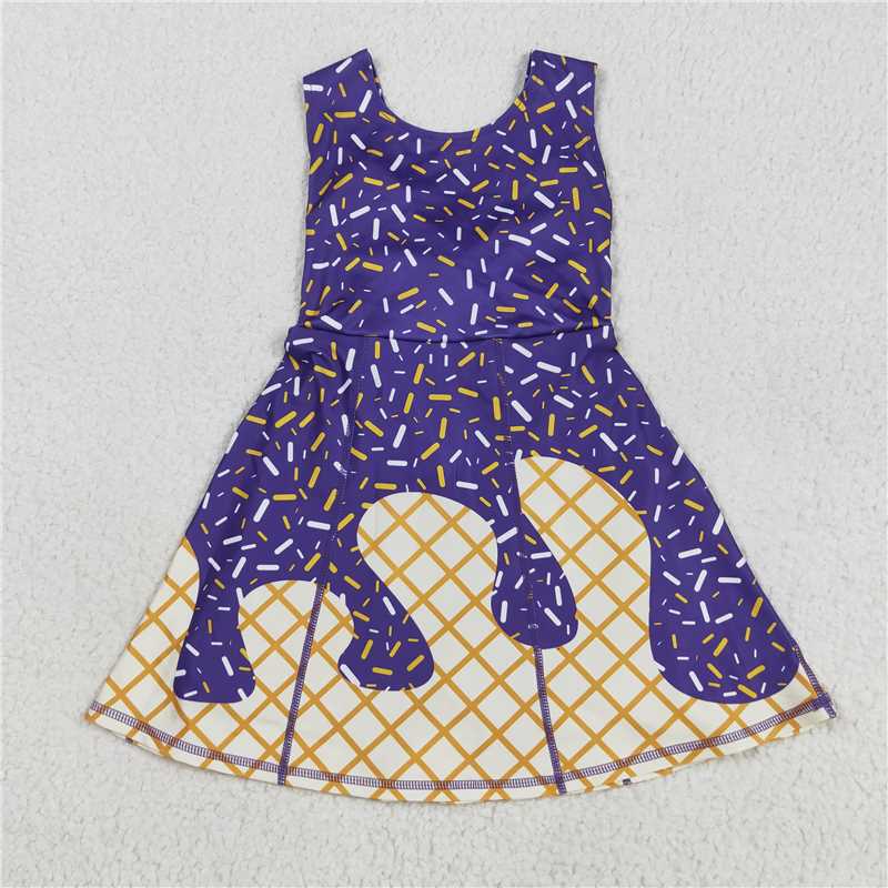 X828 GSD2752 Waffle Ice Cream Purple Yoga Sleeveless Dress