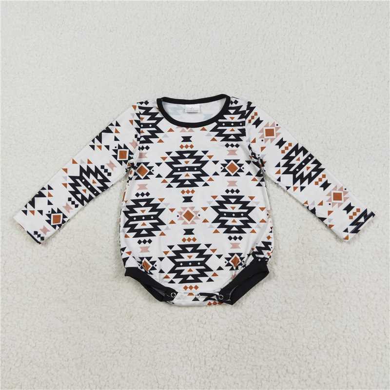 X830 LR1822 Geometric beige and black long-sleeved bodysuit