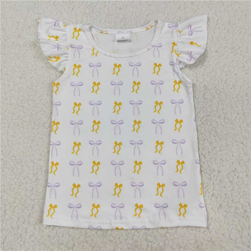 X828 GT1147 White top with yellow and purple bow pattern and flying sleeves