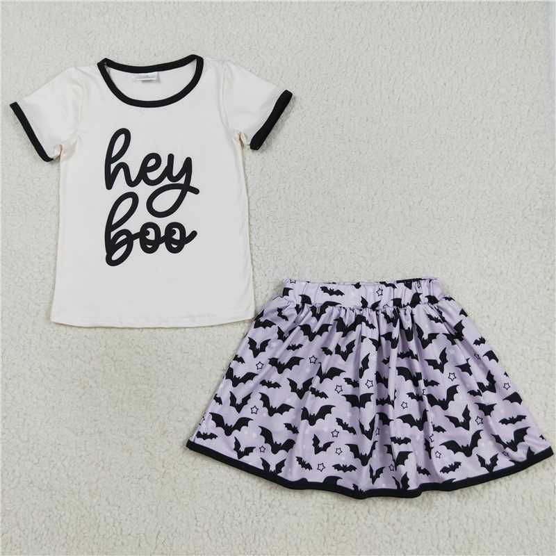 X829 GSD2772 Hey Boo Short-Sleeved Batwing Purple Skirt Set