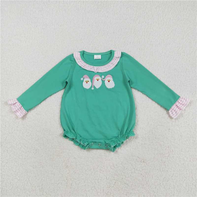 X829 LR2411 Embroidered Santa Claus pink striped lace green long-sleeved bodysuit