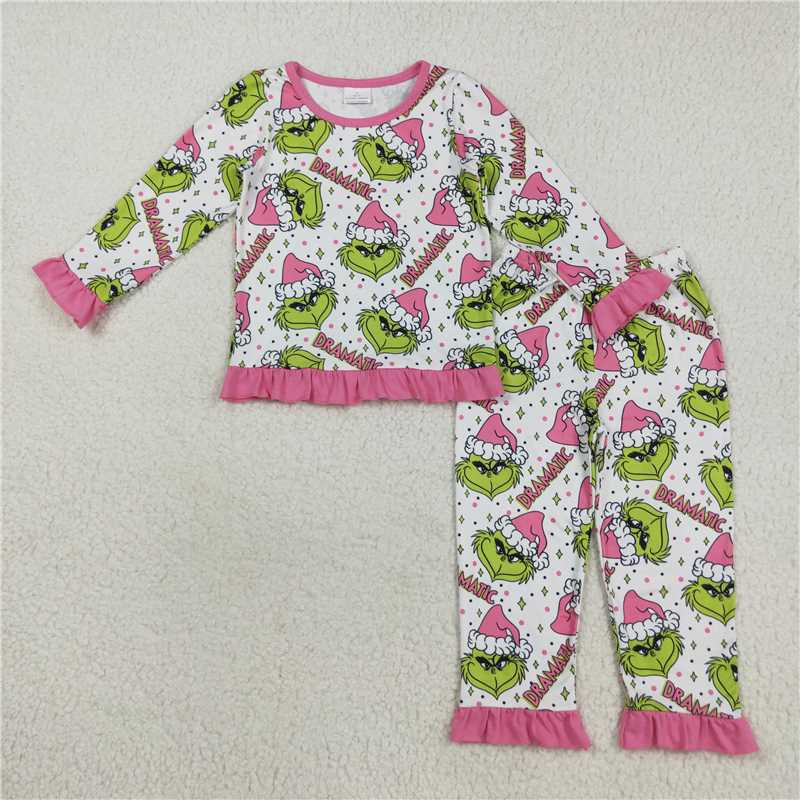 X829 GLP2645 Dramatic Grinch Pink Lace Long-Sleeved Pants Pajama Set