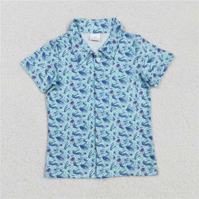 X830 BT1296 Lure Fishing Button Short-Sleeved Top