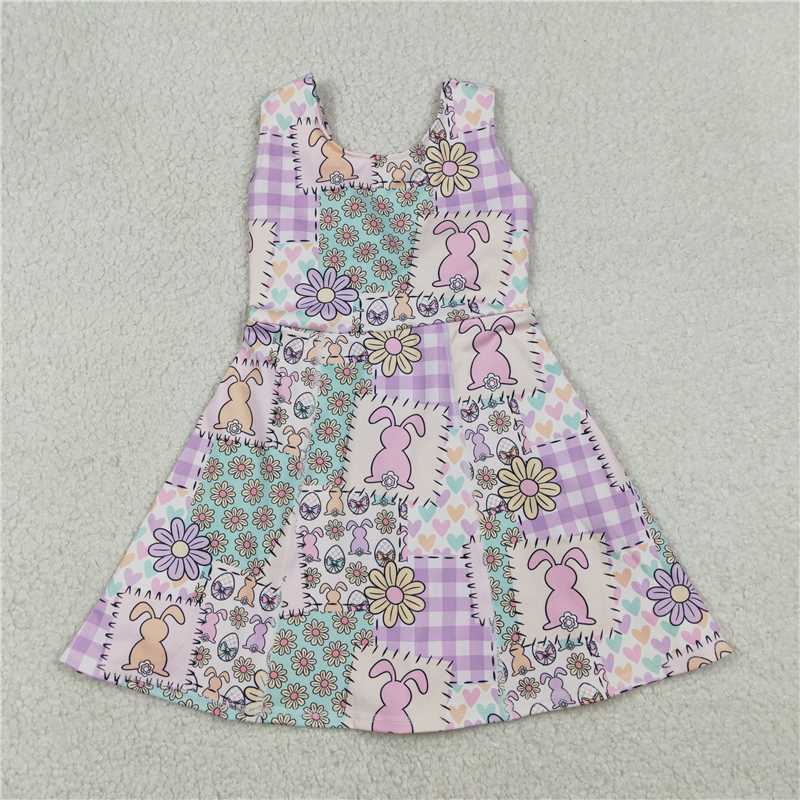 X12.23 GSD3051 Easter Bunny Flower Heart Patchwork Yoga Sleeveless Dress