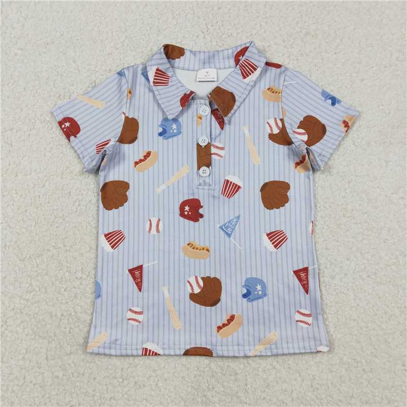 X12.31 BT1580 Baseball Glove Striped Blue Button-Down Collar Short-Sleeve Shirt