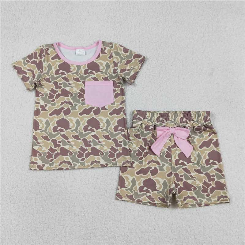 X12.29 GSSO2994 Pink Pocket Brown-Green Camouflage Short-Sleeve and Shorts Set