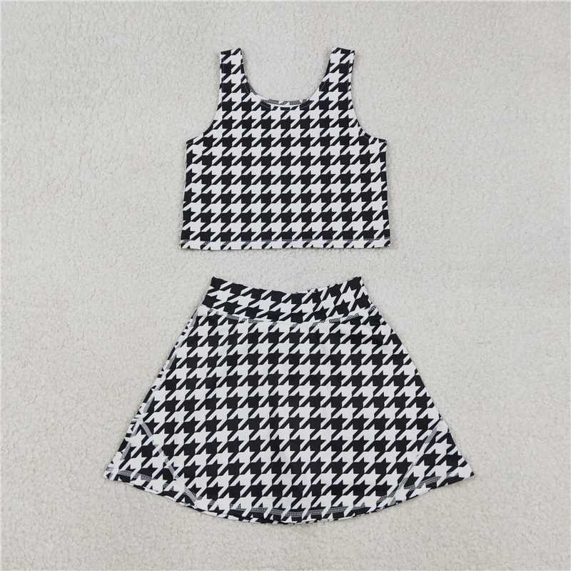 X1.9 GSD2858 Black and White Houndstooth Sleeveless Pants/Skirt Yoga Set