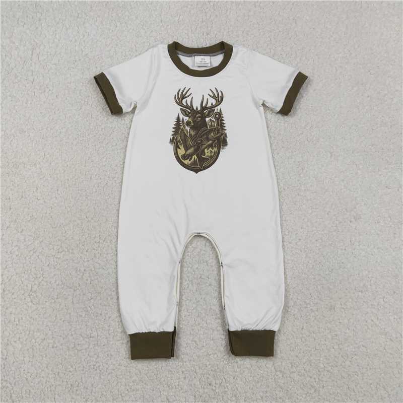 X1.2 SR3683 Deer and Duck Green and White Short-Sleeved Jumpsuit