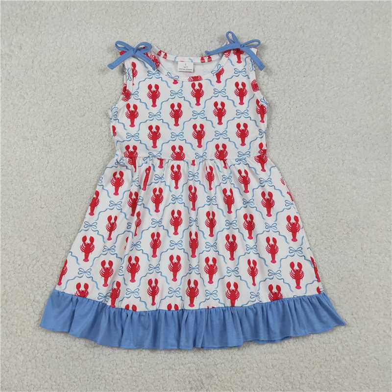 X1.7 GSD3389 Blue crayfish bow pattern plaid lace sleeveless dress
