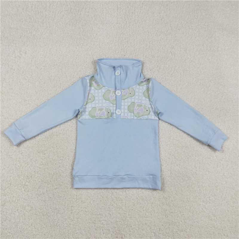 X1.1 BT1492 Blue Checkered Button-Down Long-Sleeve Top for Golf Course Sightseeing Vehicle
