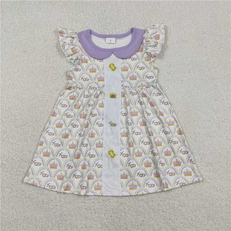 X1.8 GSD2891 Embroidered Carnival Crown Mask Purple Peter Pan Collar Flutter Sleeve Dress