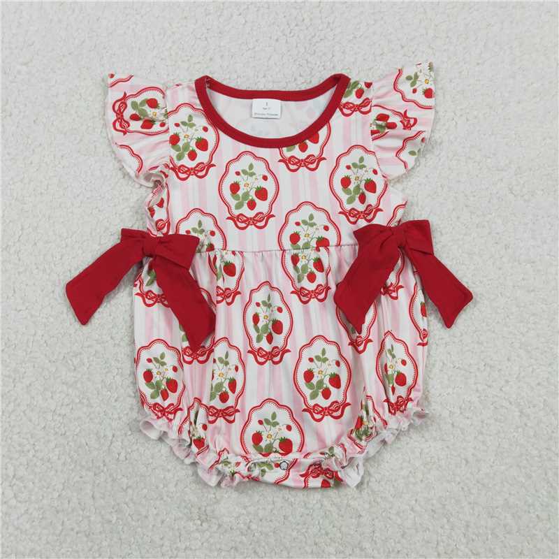 SR3767 Pink plaid vest bodysuit with colorful rabbit and bow pattern