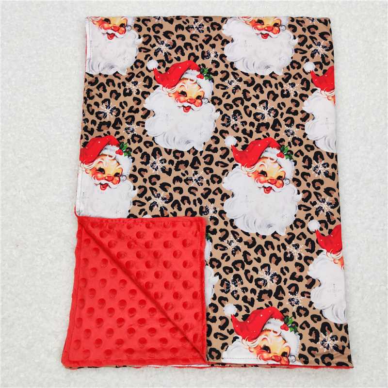 4.21BL0087 Santa Leopard Print Red Brown Baby Blanket